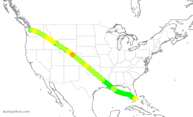 Turbulence forecast map for ASA305, SEA to MIA