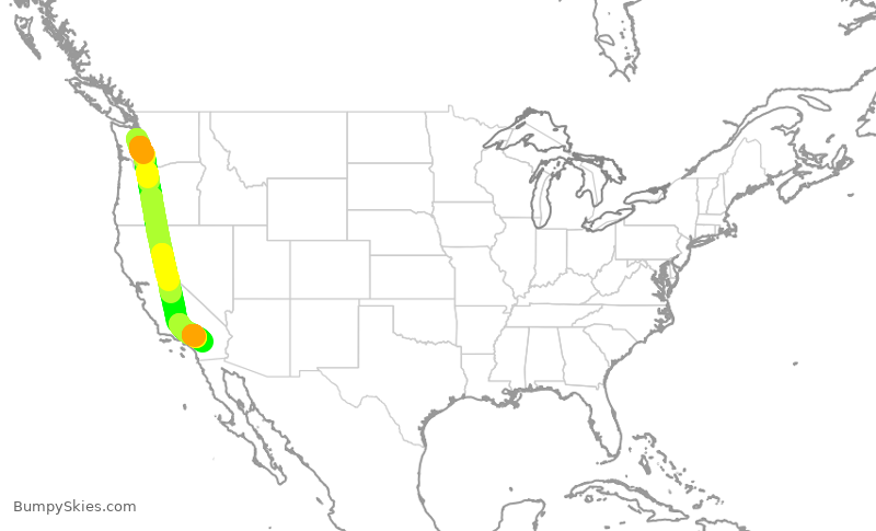 Turbulence forecast map for ASA308, SEA to PSP