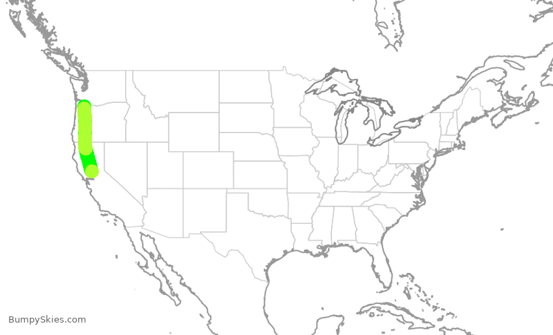 Turbulence forecast map for ASA308, SMF to PDX