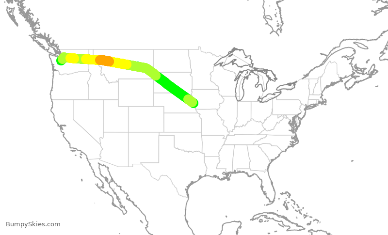 Turbulence forecast map for ASA312, OMA to SEA