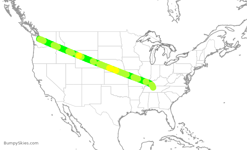 Turbulence forecast map for ASA314, SEA to BNA