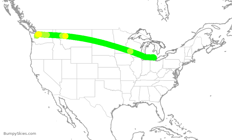 Turbulence forecast map for ASA316, DTW to SEA