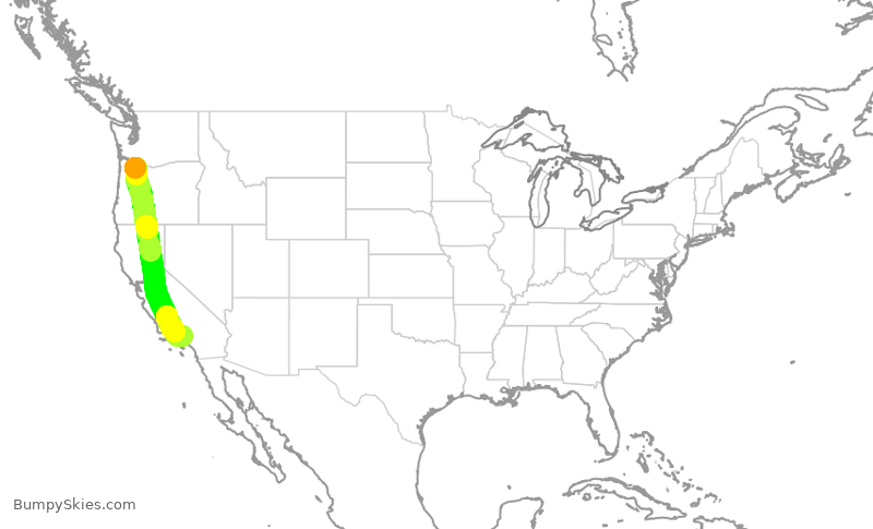 Turbulence forecast map for ASA318, PDX to BUR