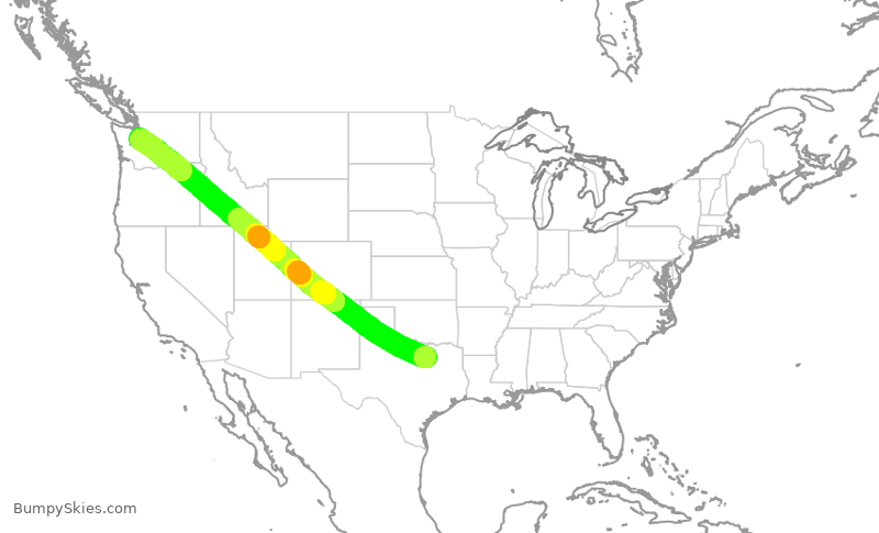 Turbulence forecast map for ASA321, DFW to SEA