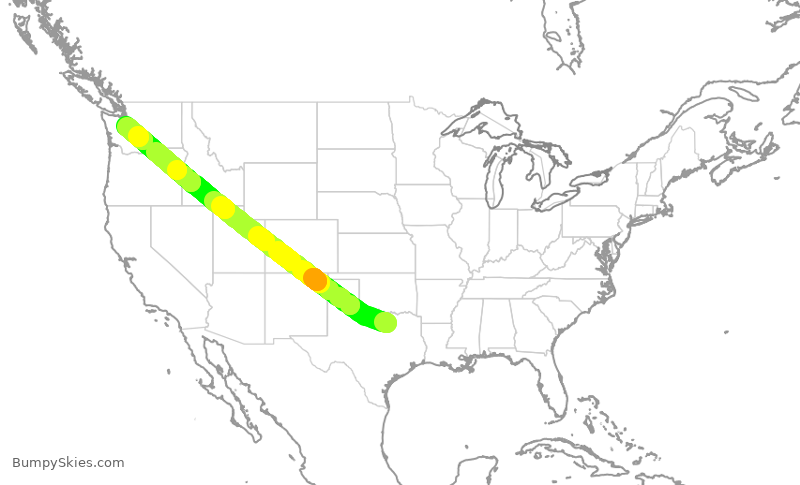 Turbulence forecast map for ASA322, DFW to SEA