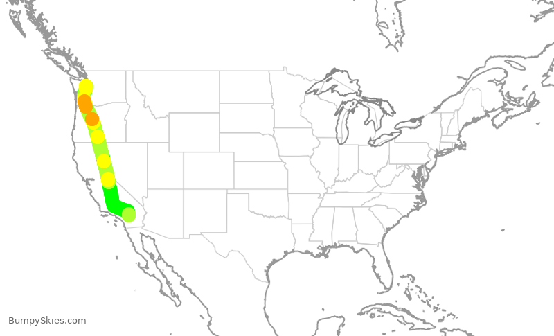 Turbulence forecast map for ASA322, PSP to SEA