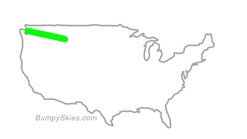 Map of continental US with illustrated flight path and turbulence forecast (described in text below)