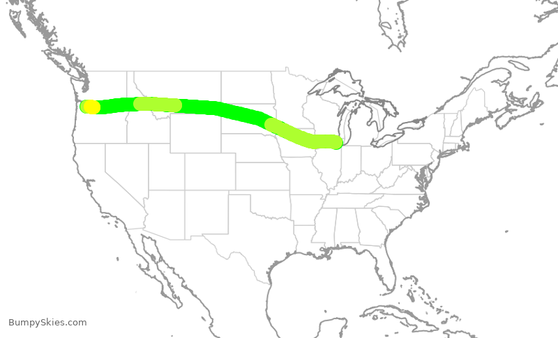 Turbulence forecast map for ASA325, ORD to PDX