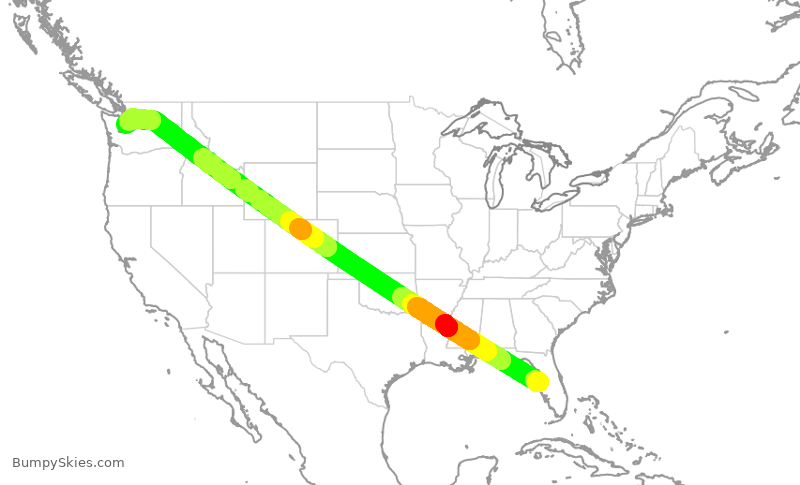 Turbulence forecast map for ASA326, TPA to SEA