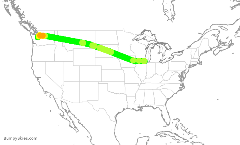 Turbulence forecast map for ASA329, ORD to SEA