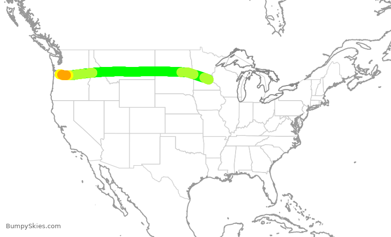 Turbulence forecast map for ASA332, MSP to PDX