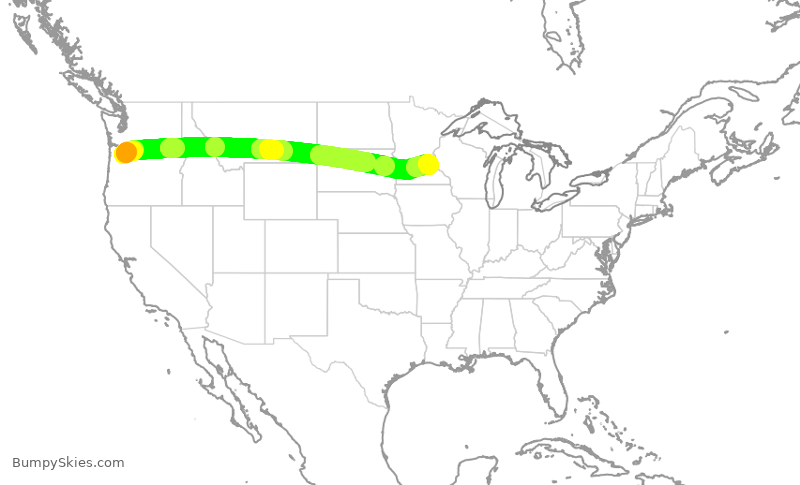 Turbulence forecast map for ASA332, PDX to MSP