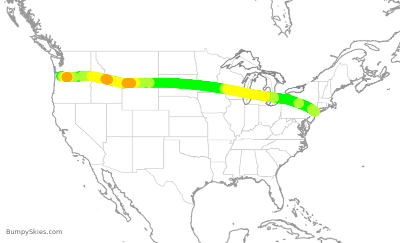 Turbulence forecast map for ASA335, JFK to PDX