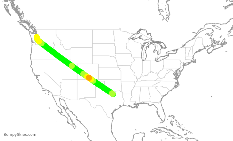 Turbulence forecast map for ASA340, SEA to DFW