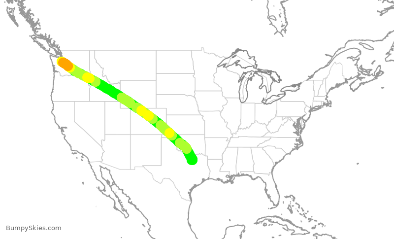 Turbulence forecast map for ASA341, DFW to SEA