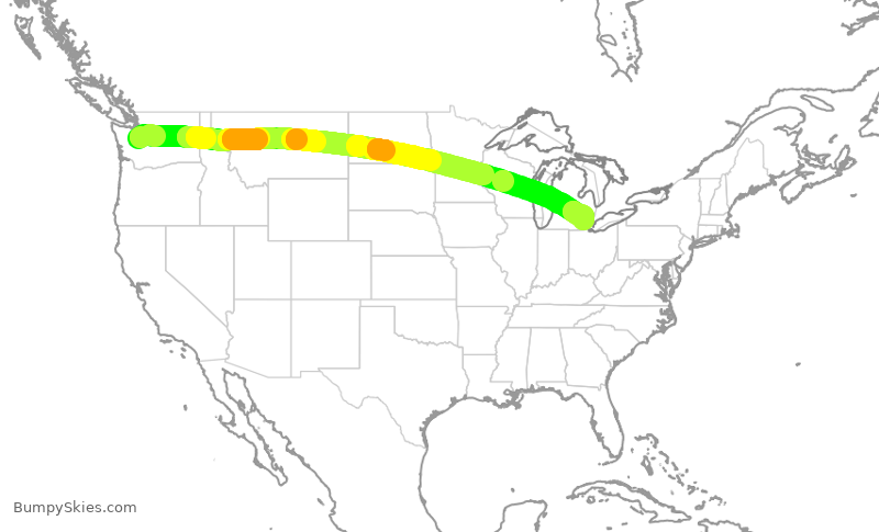 Turbulence forecast map for ASA343, SEA to DTW