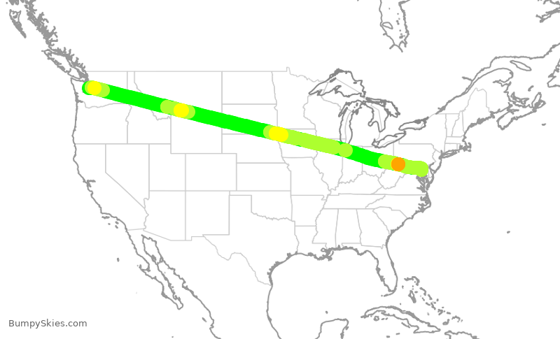 Turbulence forecast map for ASA344, SEA to BWI