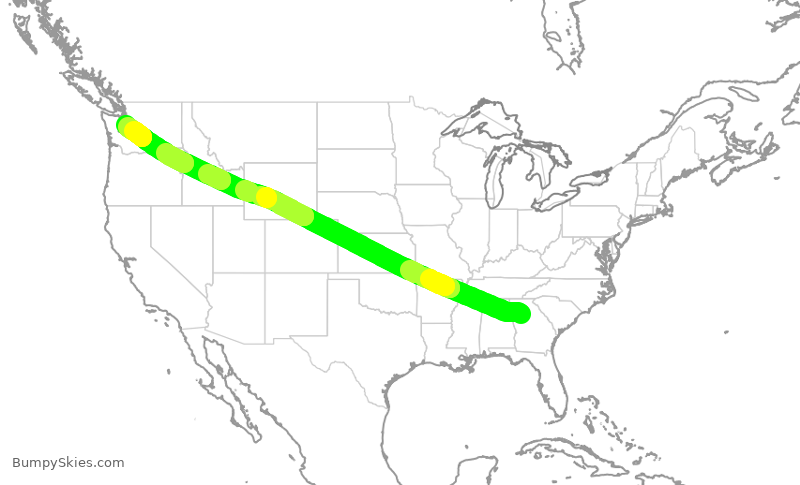 Turbulence forecast map for ASA348, ATL to SEA