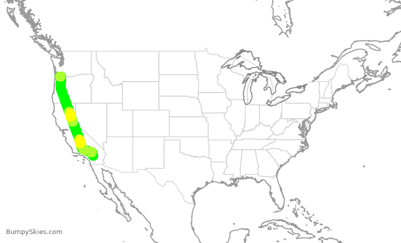 Turbulence forecast map for ASA349, PSP to PDX