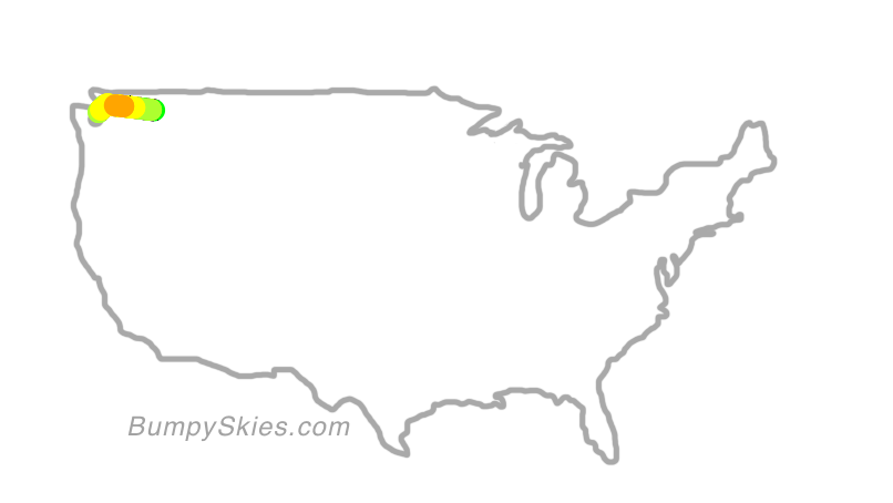 Map of continental US with illustrated flight path and turbulence forecast (described in text below)