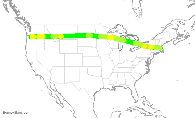 Turbulence forecast map for ASA358, PDX to BOS