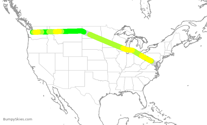 Turbulence forecast map for ASA361, IAD to SEA