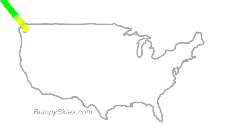 Map of continental US with illustrated flight path and turbulence forecast (described in text below)