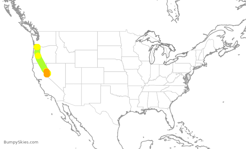 Turbulence forecast map for ASA363, RNO to PDX