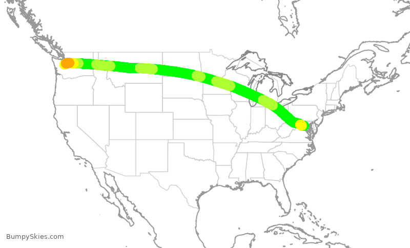 Turbulence forecast map for ASA366, SEA to IAD