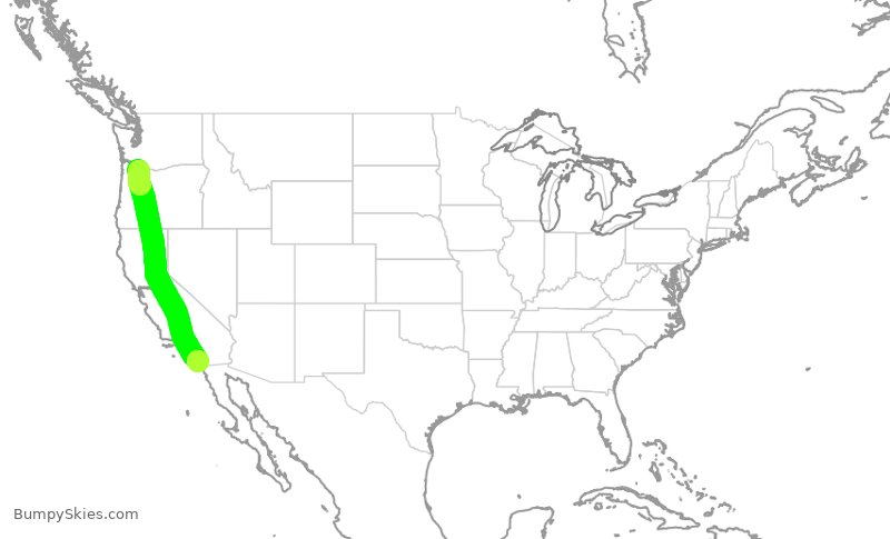Turbulence forecast map for ASA369, PDX to SAN