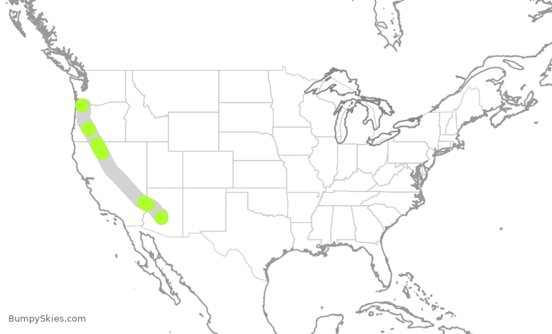 Turbulence forecast map for ASA369, PHX to PDX