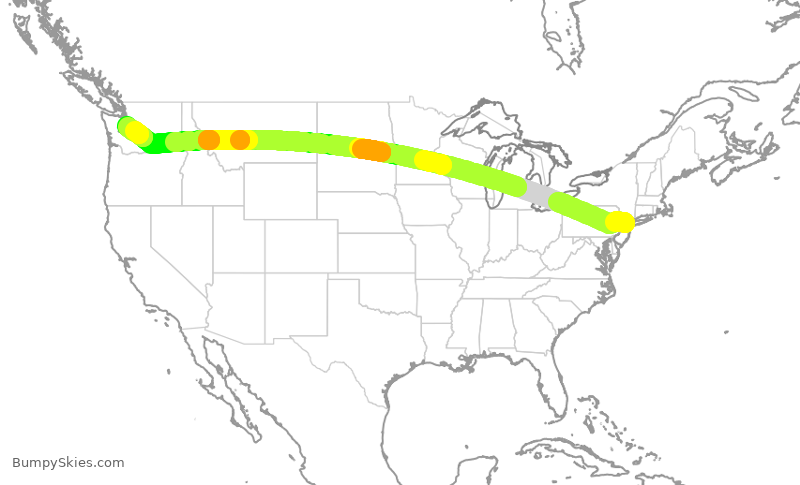 Turbulence forecast map for ASA373, EWR to SEA