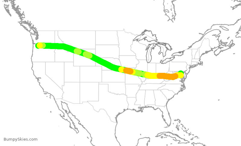 Turbulence forecast map for ASA374, PDX to BWI
