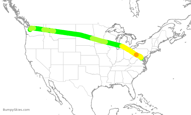 Turbulence forecast map for ASA375, IAD to SEA