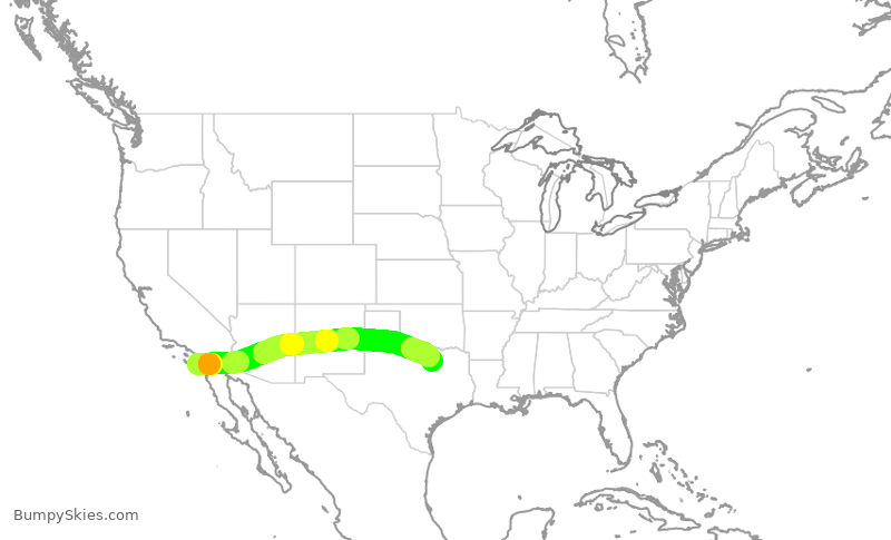 Turbulence forecast map for ASA380, SAN to DFW