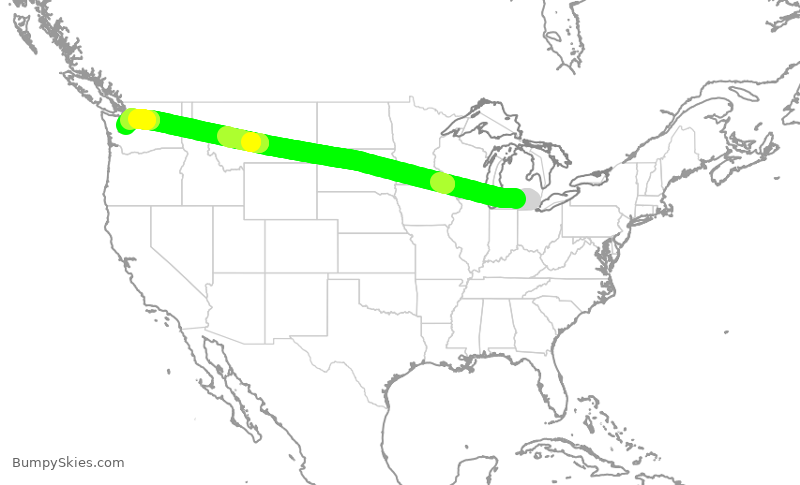 Turbulence forecast map for ASA381, DTW to SEA