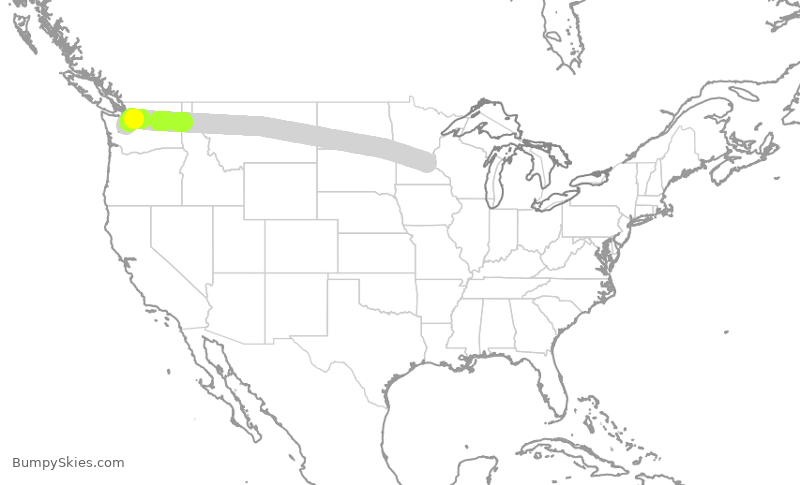 Turbulence forecast map for ASA387, MSP to SEA