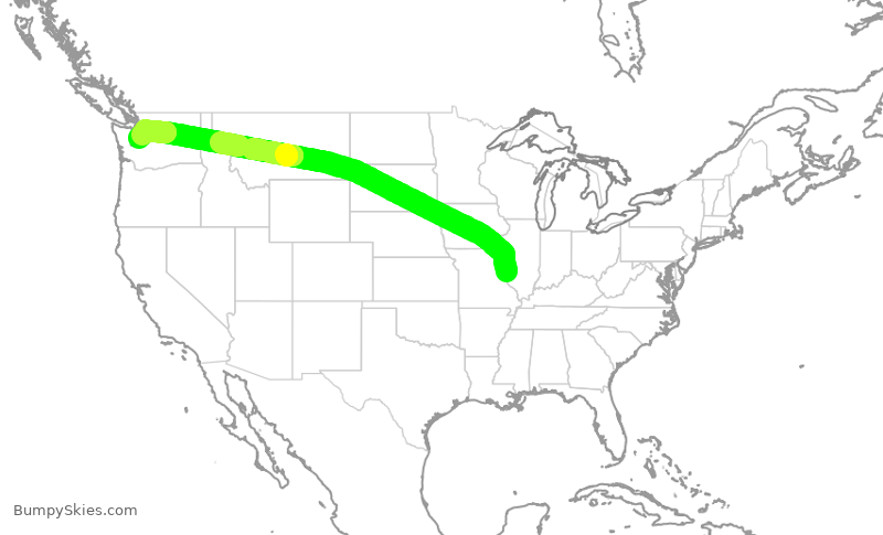 Turbulence forecast map for ASA388, STL to SEA