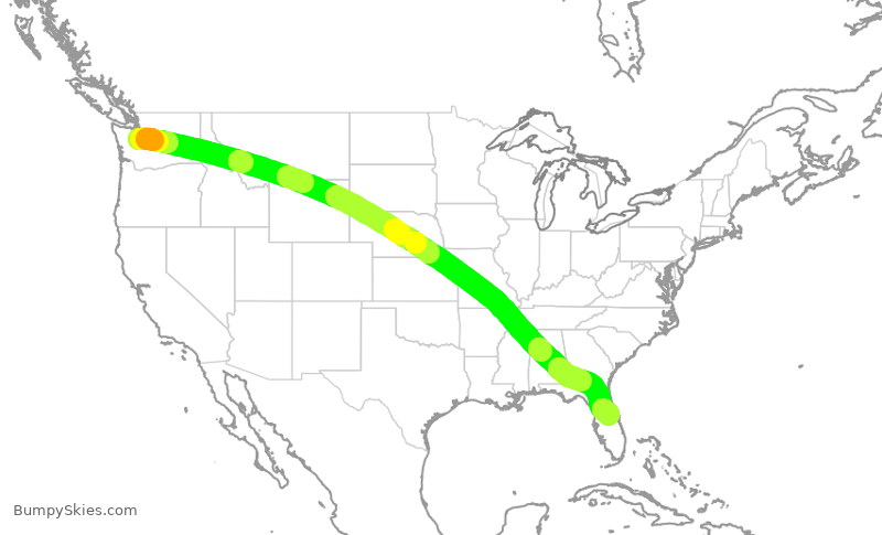 Turbulence forecast map for ASA390, SEA to MCO