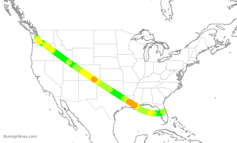 Turbulence forecast map for ASA394, SEA to MCO