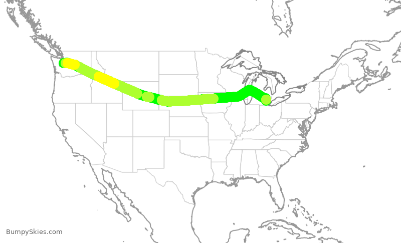 Turbulence forecast map for ASA406, SEA to DTW