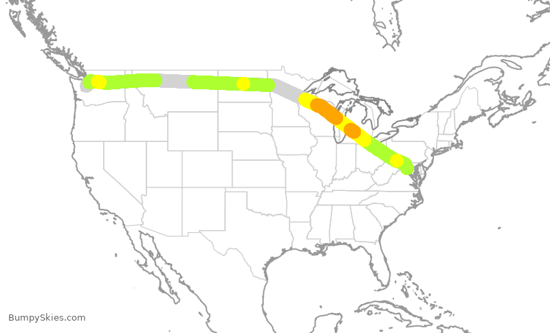 Turbulence forecast map for ASA409, IAD to SEA