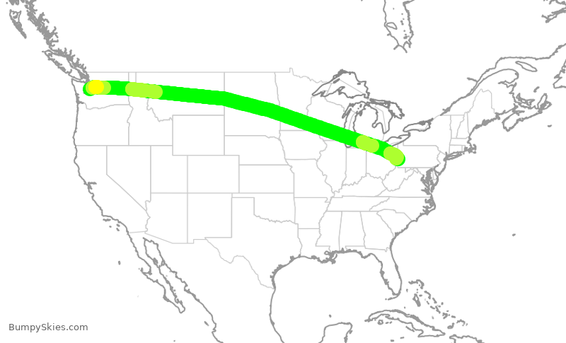 Turbulence forecast map for ASA412, SEA to PIT