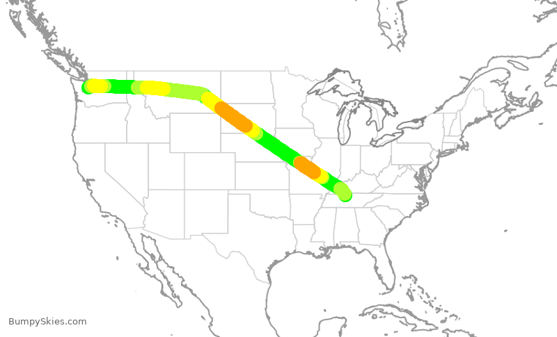 Turbulence forecast map for ASA416, SEA to BNA