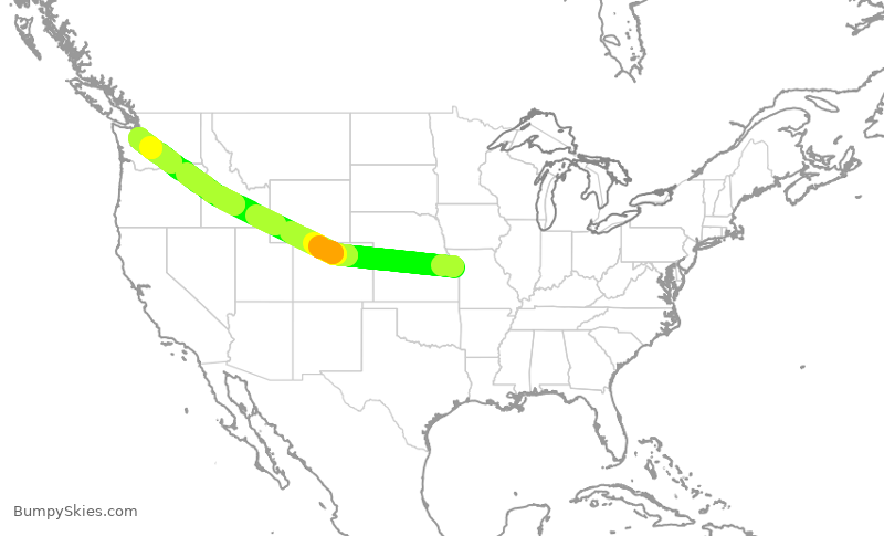 Turbulence forecast map for ASA418, MCI to SEA