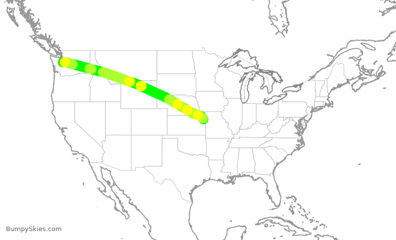 Turbulence forecast map for ASA418, SEA to MCI