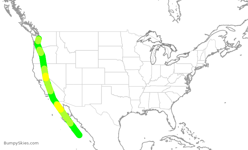 Turbulence forecast map for ASA422, MSD to SEA