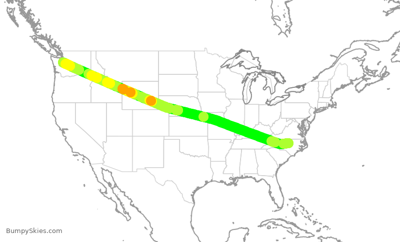 Turbulence forecast map for ASA434, RDU to SEA