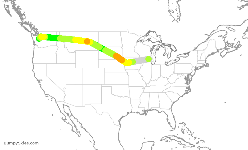 Turbulence forecast map for ASA440, MKE to SEA