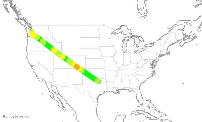 Turbulence forecast map for ASA440, SEA to DFW